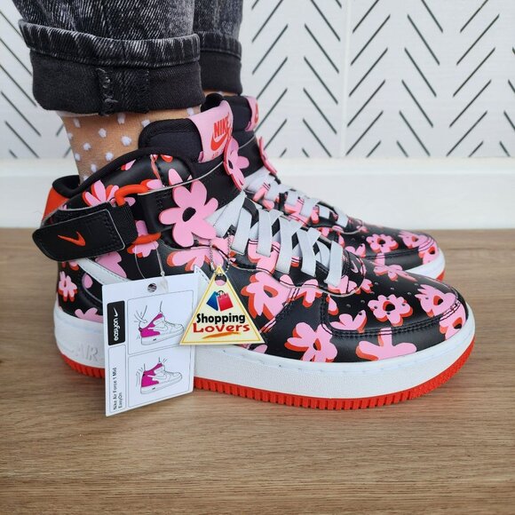 ⭐Nike Air Force 1 Mid Top Easy On Sz 7Y Big Kids Shoes Pink 3D Floral FQ3692-001 - Picture 4 of 14